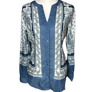 Ann Taylor Paisley Foulard‎ Scarf Prink Silk Blend Long Sleeve Button Top Small